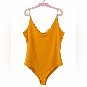 gaze Mustard Yellow V-Neck Spaghetti Strap Bodysuit